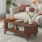Fluted Oval Coffee Table With Storage, 46.45 x 19.68 x 15.94 in