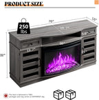 AMERLIFE 70in Farmhouse Fireplace TV Stand With 36in Curved Electric Fireplace, 2 Drawers, Wash Gray