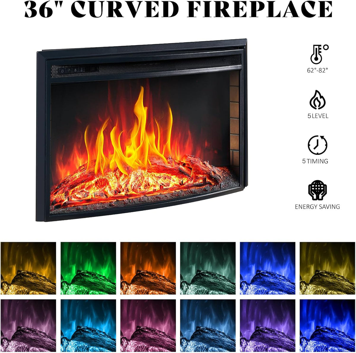 AMERLIFE 70in Farmhouse Fireplace TV Stand With 36in Curved Electric Fireplace, 2 Drawers, Wash Gray