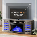 AMERLIFE 70in Farmhouse Fireplace TV Stand With 36in Curved Electric Fireplace, 2 Drawers, Wash Gray