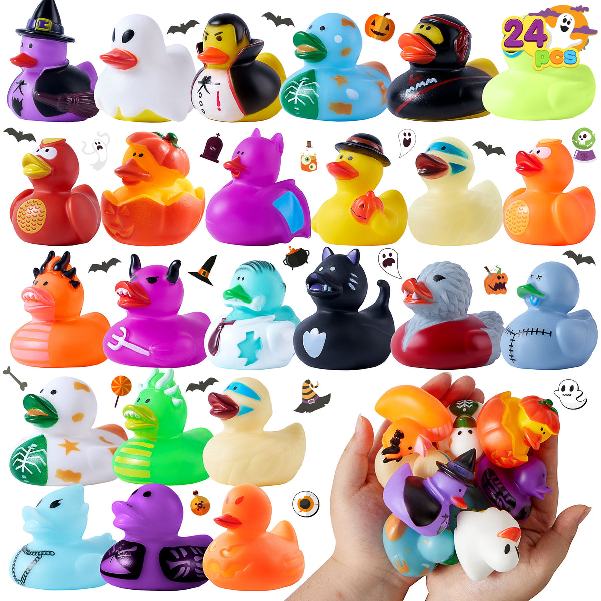 Joyfy 18 PCS Halloween Rubber Ducks for Halloween Goodie Bag Fillers, Trick or Treating Ducky Duck Bulk Toys Party Favors Supplies, Halloween Decorations for Kids Bath Toys