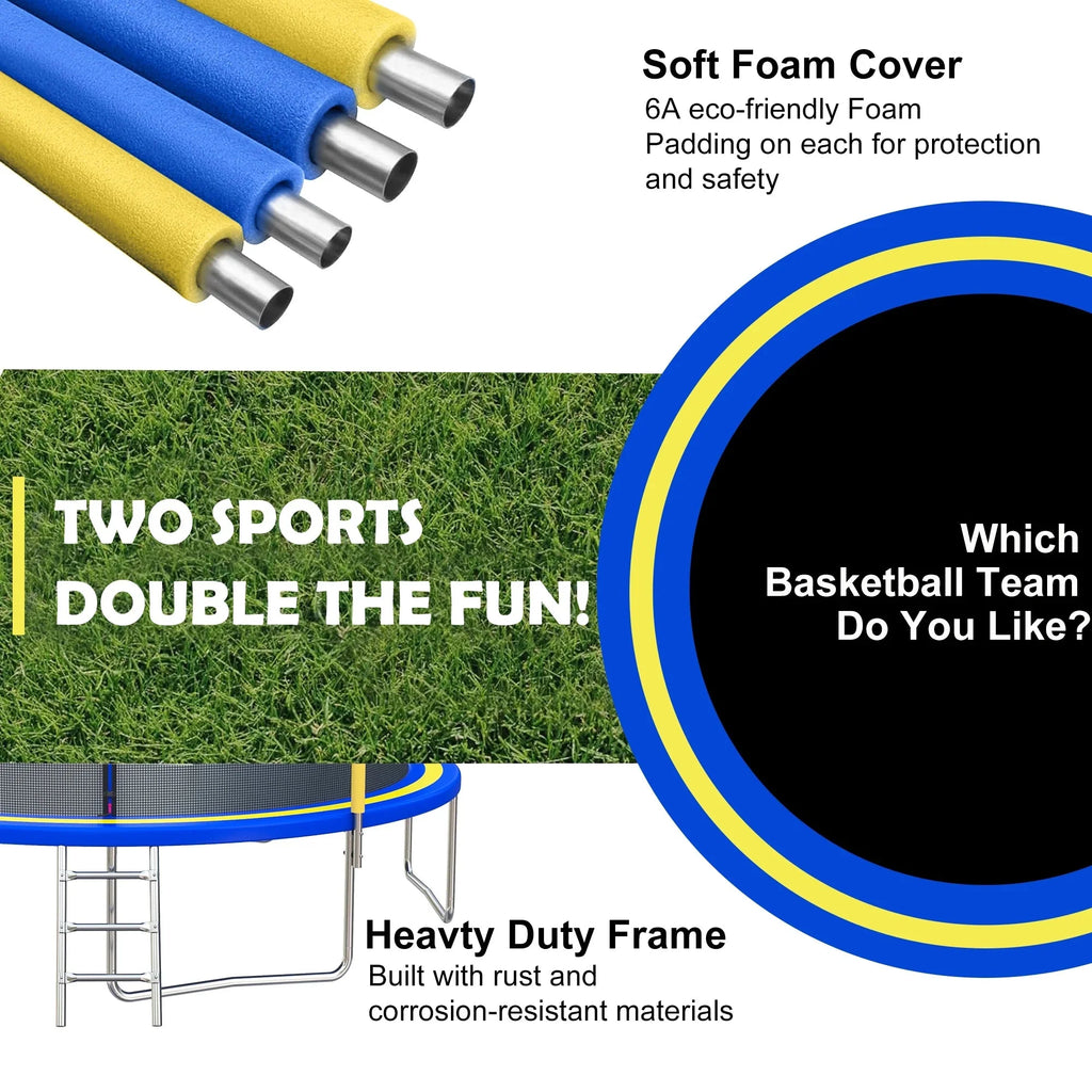 SHINPT 14ft Outdoor Trampoline With Safety Net, Basketball Hoop And Ladder