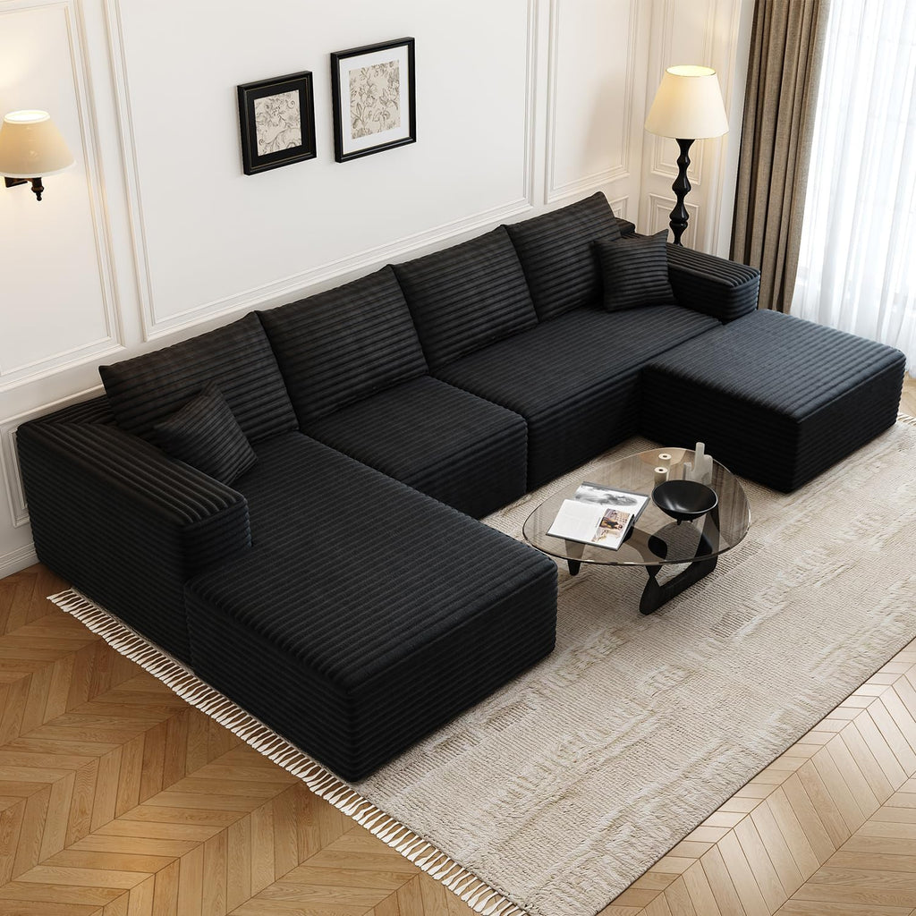 Settab Modular Sectional Sofa, 2 Seater Left-Facing Chaise, Black, 68.9 inch D x 107.5 inch W x 36.3 inch H