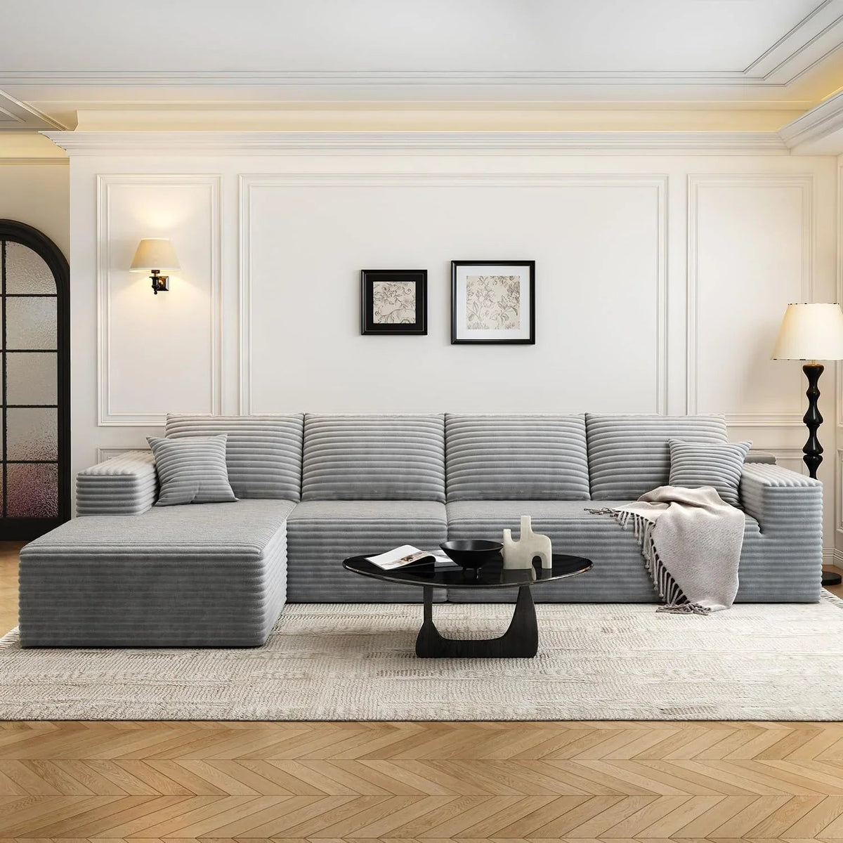 Settab Modular Sectional Sofa, 2 Seater Left-Facing Chaise, Black, 68.9 inch D x 107.5 inch W x 36.3 inch H