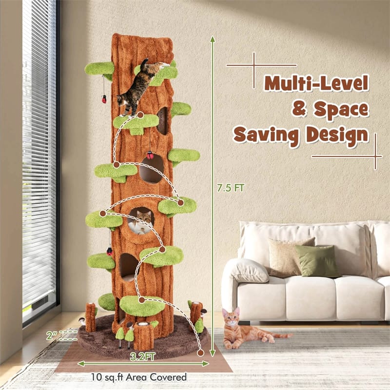 Luxury Simulation Cat Tree Tower With 5 Condos, 90.5 in Tall