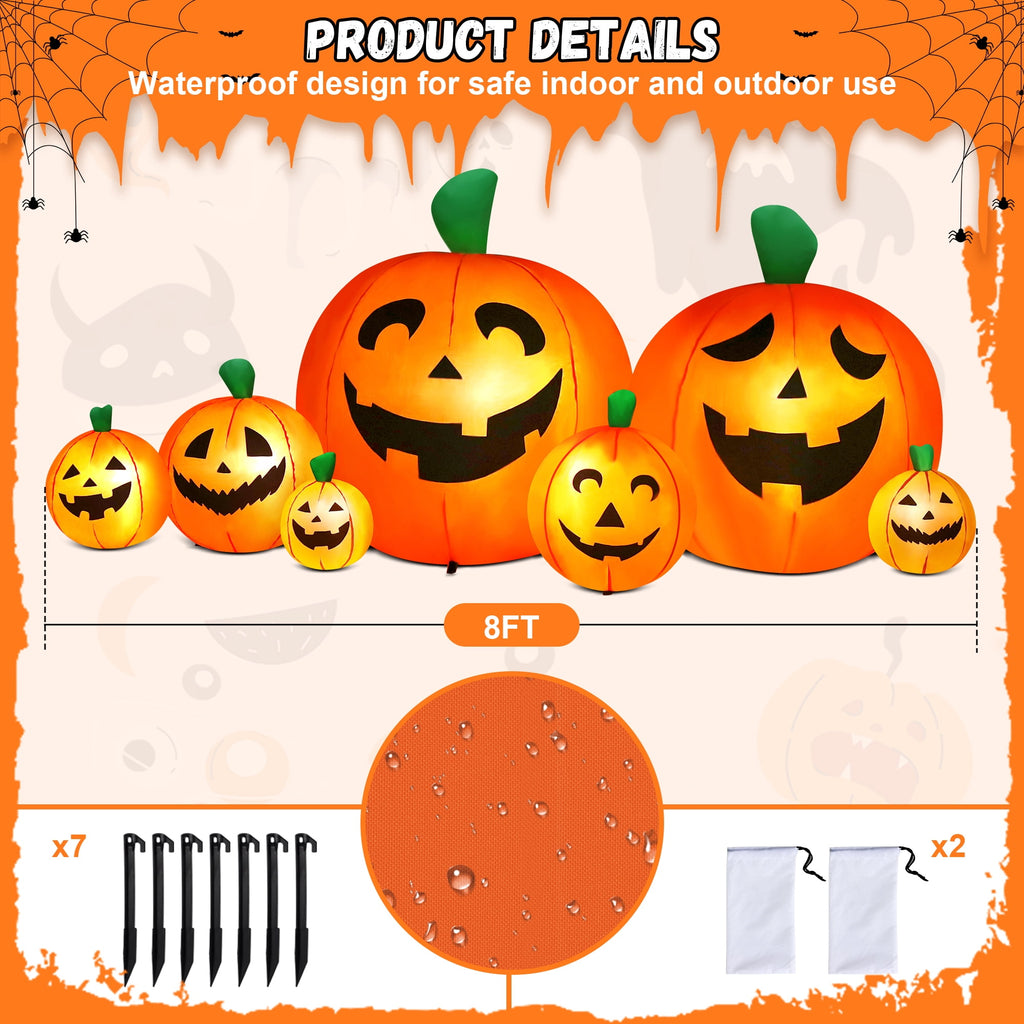 Yexmas 8 FT Halloween Inflatables Pumpkin, 7 Pumpkins Halloween Outdoor Decoration with Built-in LED Lights, Halloween Blow Ups for Yard, Lawn, Garden Decor