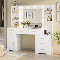 Hasuit Vanity Desk With Lighted Mirror, 48.8 in, White, 6 Drawers, 4 Shelves, 1 Storage Cabinet