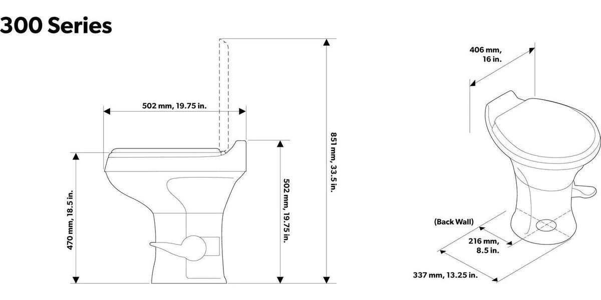Dometic 300 Series Standard Height Heavy Duty Plastic RV Toilet, White - 302300071