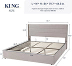 Allewie Queen Lift Up Storage Bed Frame With Wingback Headboard, Light Beige - 80.7 x 60.6 x 44.5 in