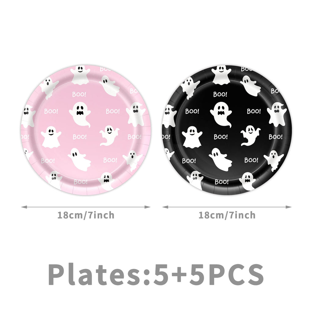 50/73/93Pcs Halloween Boo Party Tableware Supplies Decorations, Spooky Ghost Plates Napkins Boo Ghost Tableware Tablecloth Banner for Halloween Birthday Party Boo Baby Shower Party Supplies