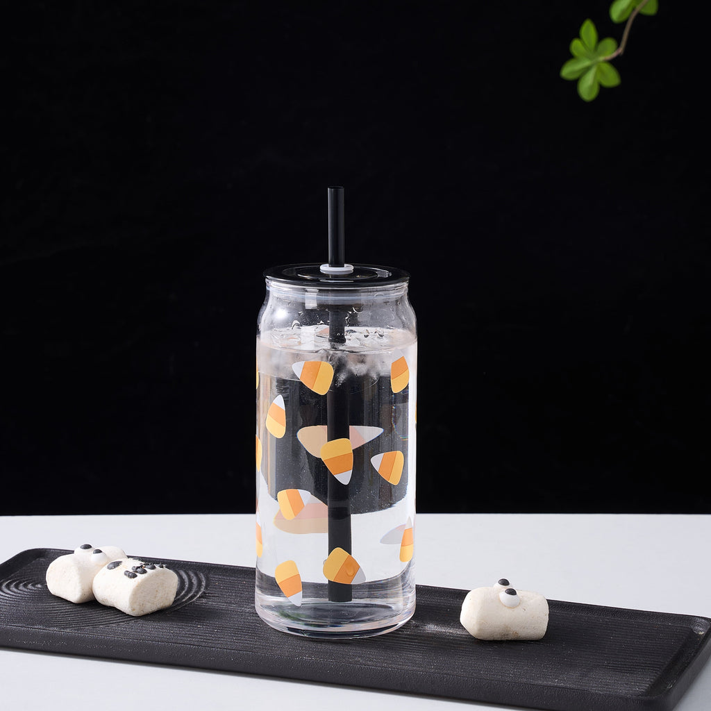Way to Celebrate Halloween Candy Corn Glass Can Sipper Tumblers, 20 oz, 2-Pack