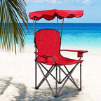 Outdoor Canopy Folding Beach Chair With 2 Cup Holders, 600D PVC Fabric - 38in x 26.5in x 51in