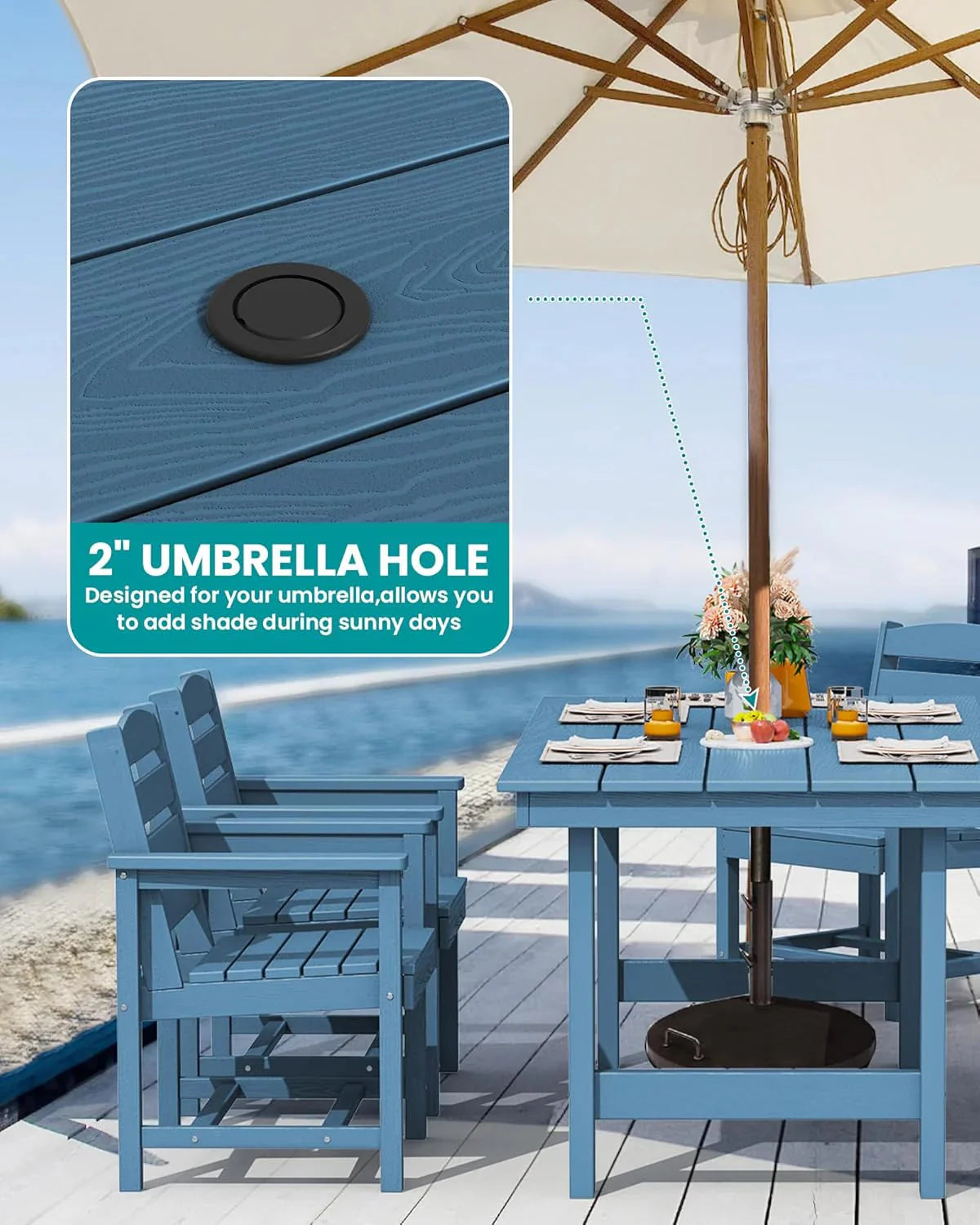 SERWALL 7-Piece HDPE Patio Dining Set, Aruba, 66.9in D x 32.2in W x 29.1in H