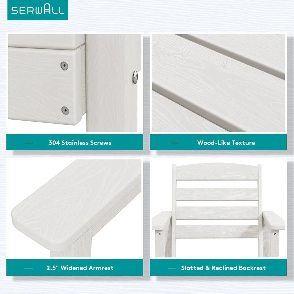 SERWALL 7-Piece HDPE Patio Dining Set, Aruba, 66.9in D x 32.2in W x 29.1in H
