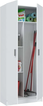 Habitdesign Multi-Purpose Broom Cabinet, 2 Doors, 3 Shelves, 180 x 73 x 37 cm, Matt White