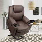 Electric Power Lift Recliner Chair With Leather Massage, Lumbar Heating, 8 Vibrating Nodes, Cup Holders And USB Port