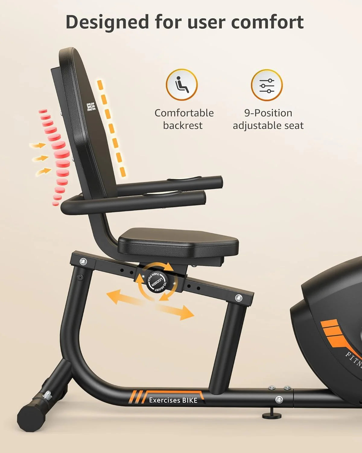 JEEKEE Recumbent Exercise Bike - 8-Level Magnetic Resistance, Black