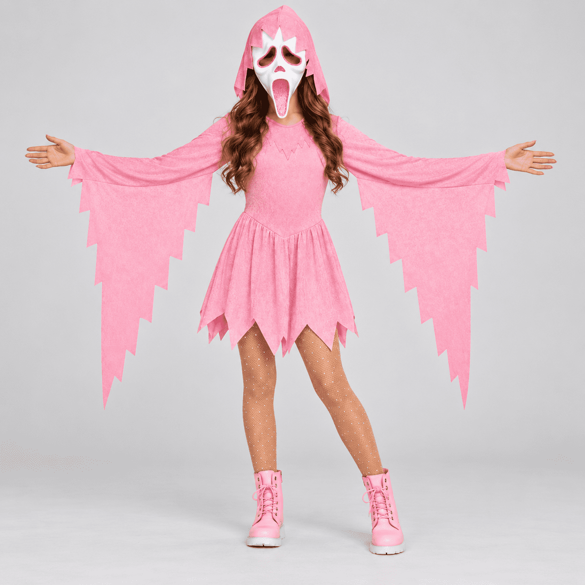 Satmonnus Pink Glitter Ghost Halloween Costume for G'irls, Hooded Ghost Costume Dress with Mask, Spooky Horror Halloween Party Cosplay Outfit for Masquerade and Themed Events
