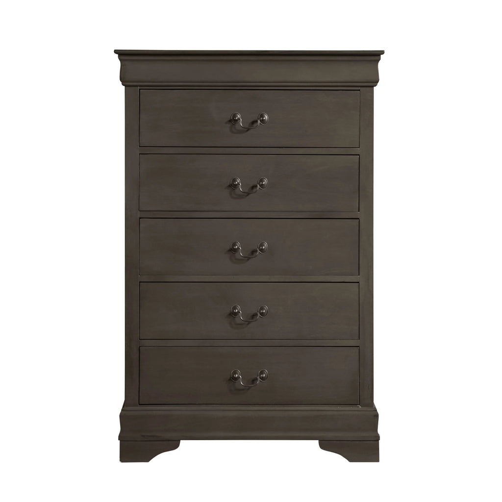 DeeHome Louis Philippe Style 1pc Chest Of 5 Drawers, Stained Gray Finish