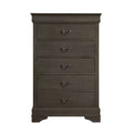 DeeHome Louis Philippe Style 1pc Chest Of 5 Drawers, Stained Gray Finish