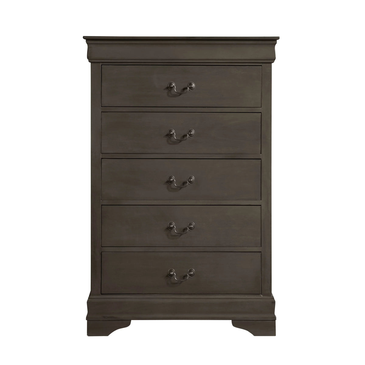 DeeHome Louis Philippe Style 1pc Chest Of 5 Drawers, Stained Gray Finish