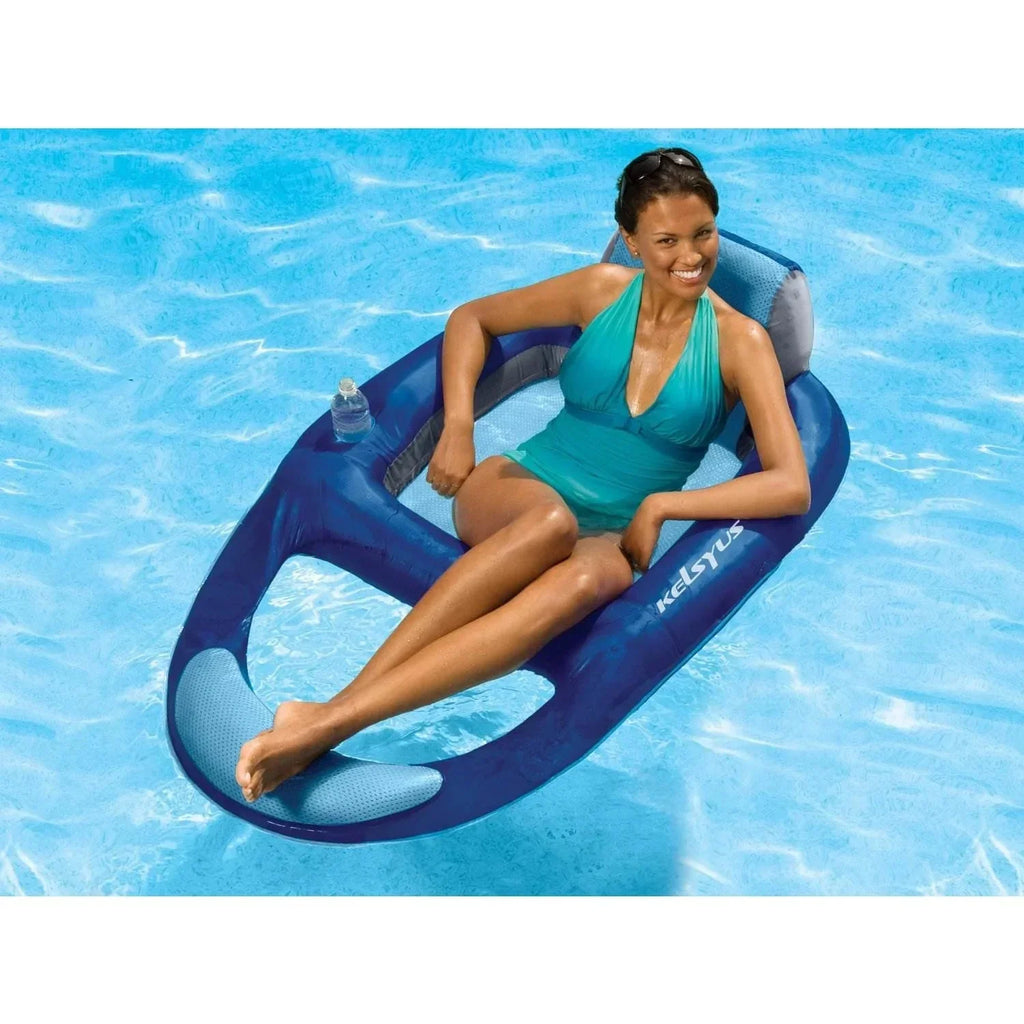 Kelsyus Floating Pool Lounger Inflatable Chair With Cup Holder Blue 2 Pack - 80014