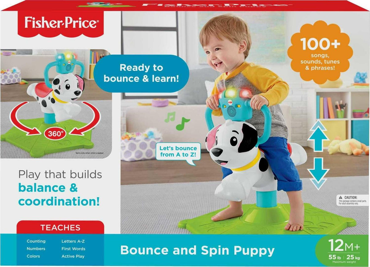 Fisher-Price Bounce And Spin Puppy Musical Ride-On Learning Toy, Multi - GCW11