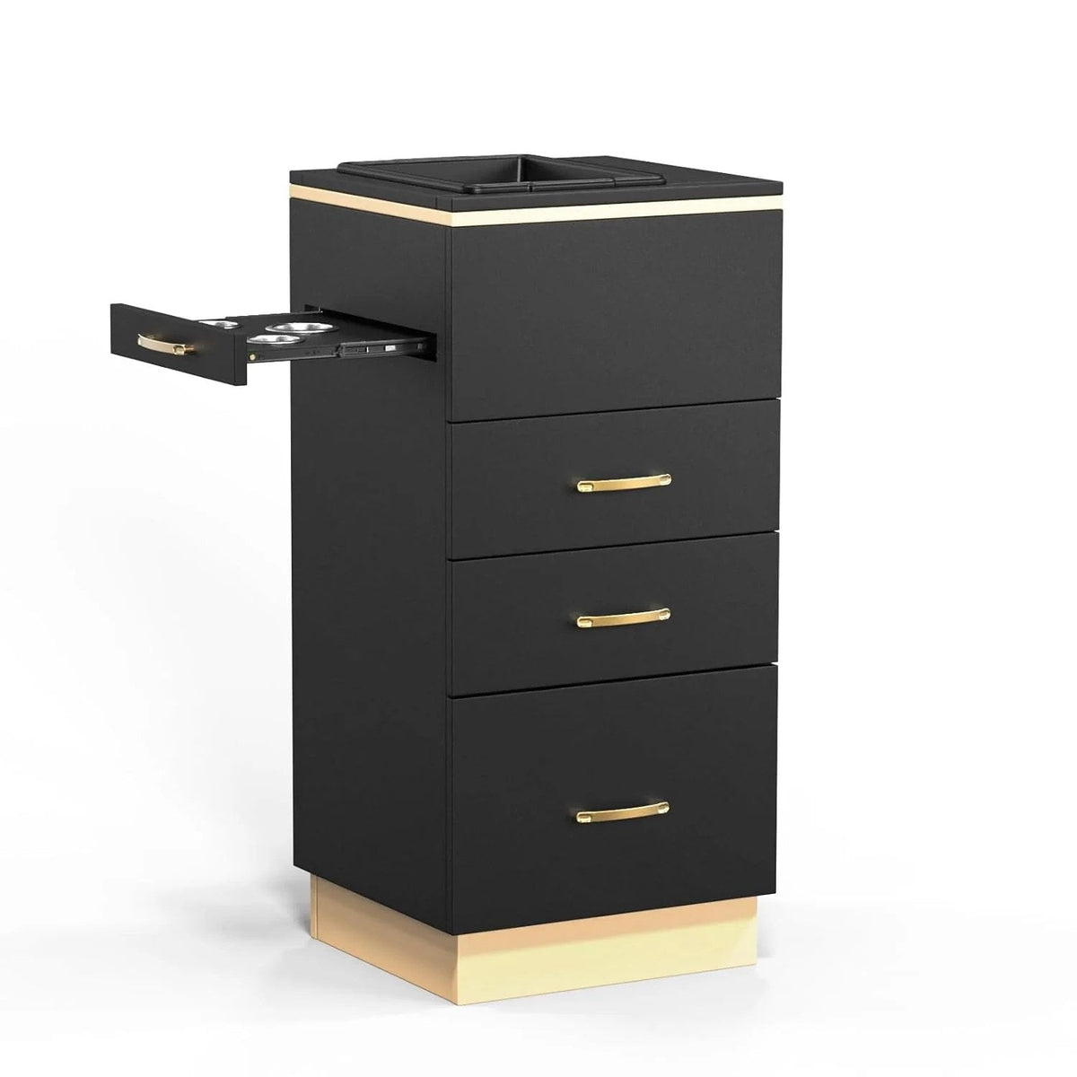 OmySalon Salon Storage Station With 3 Drawers, Storage Basin And 3 Hair Dryer Holders, White Gold - 17.7in D x 17.7in W x 38.1in H