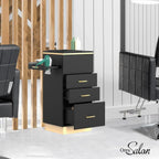 OmySalon Salon Storage Station With 3 Drawers, Storage Basin And 3 Hair Dryer Holders, White Gold - 17.7in D x 17.7in W x 38.1in H