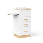 OmySalon Salon Storage Station With 3 Drawers, Storage Basin And 3 Hair Dryer Holders, White Gold - 17.7in D x 17.7in W x 38.1in H