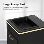 OmySalon Salon Storage Station With 3 Drawers, Storage Basin And 3 Hair Dryer Holders, White Gold - 17.7in D x 17.7in W x 38.1in H