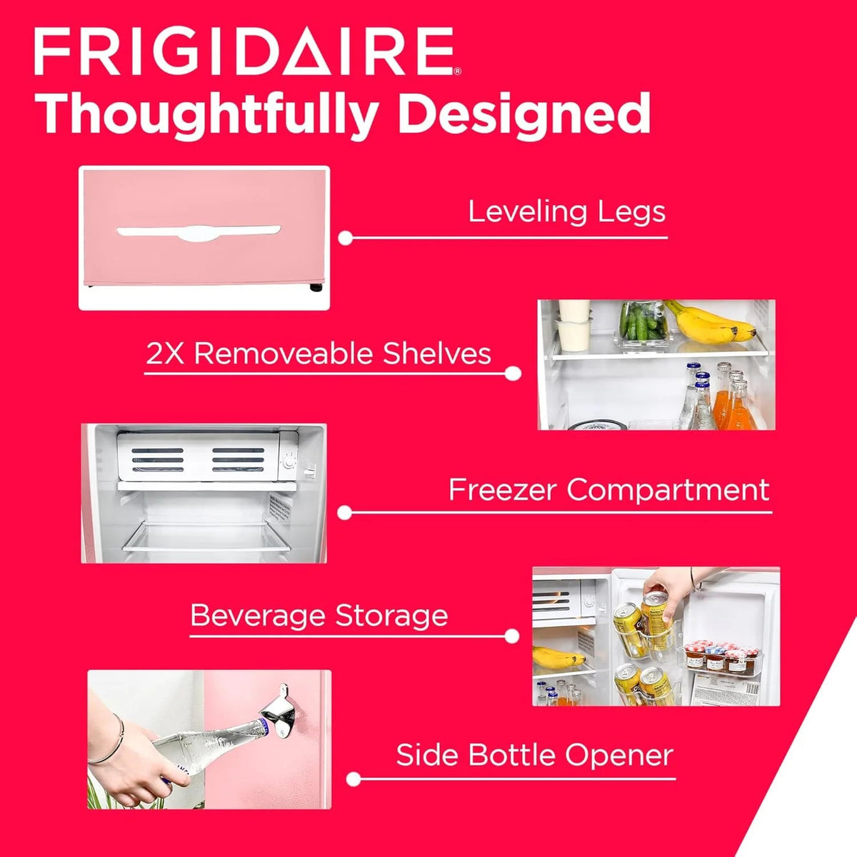 Frigidaire Retro Bar Fridge 3.2 Cu. Ft. Pink/Coral With Bottle Opener