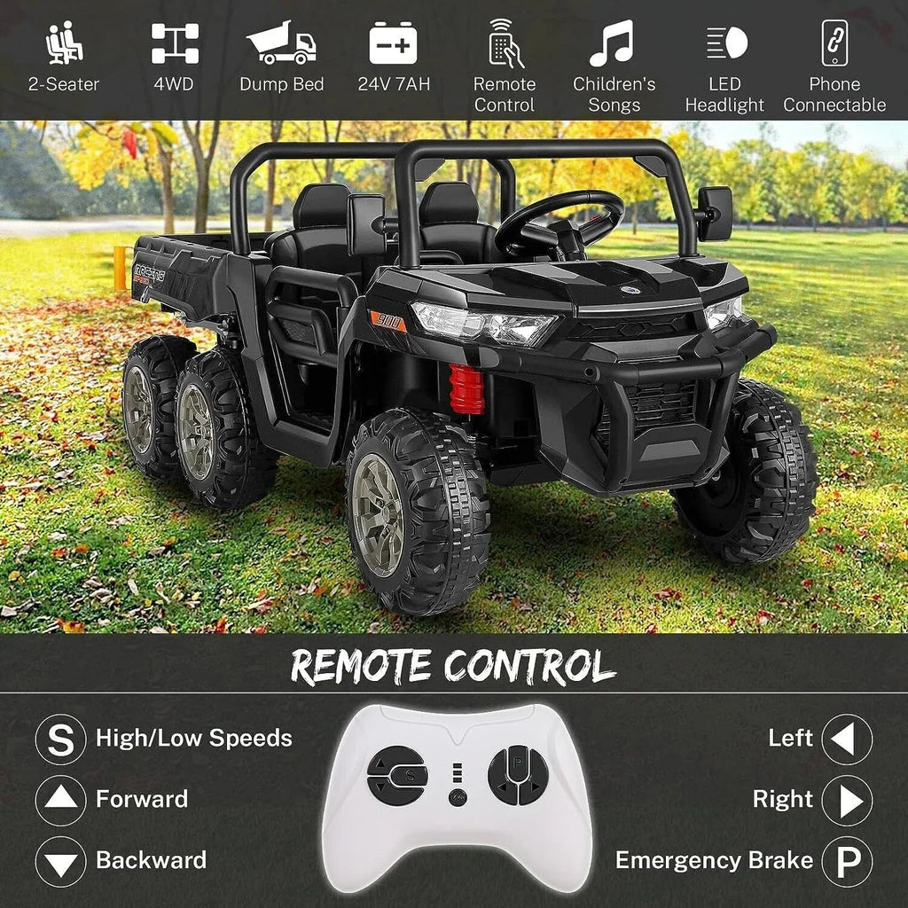 24V 6-Wheel UTV Ride-On With Dump Bed And 4WD Power