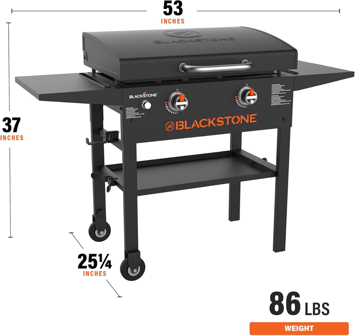 BLACKSTONE Original 28 inch Griddle With Integrated Protective Hood And Counter Height Side Shelves, Powder Coated Steel, Black - 1883