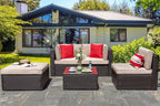 5-Piece All-Weather Wicker Patio Conversation Set With Ottoman And Cushions