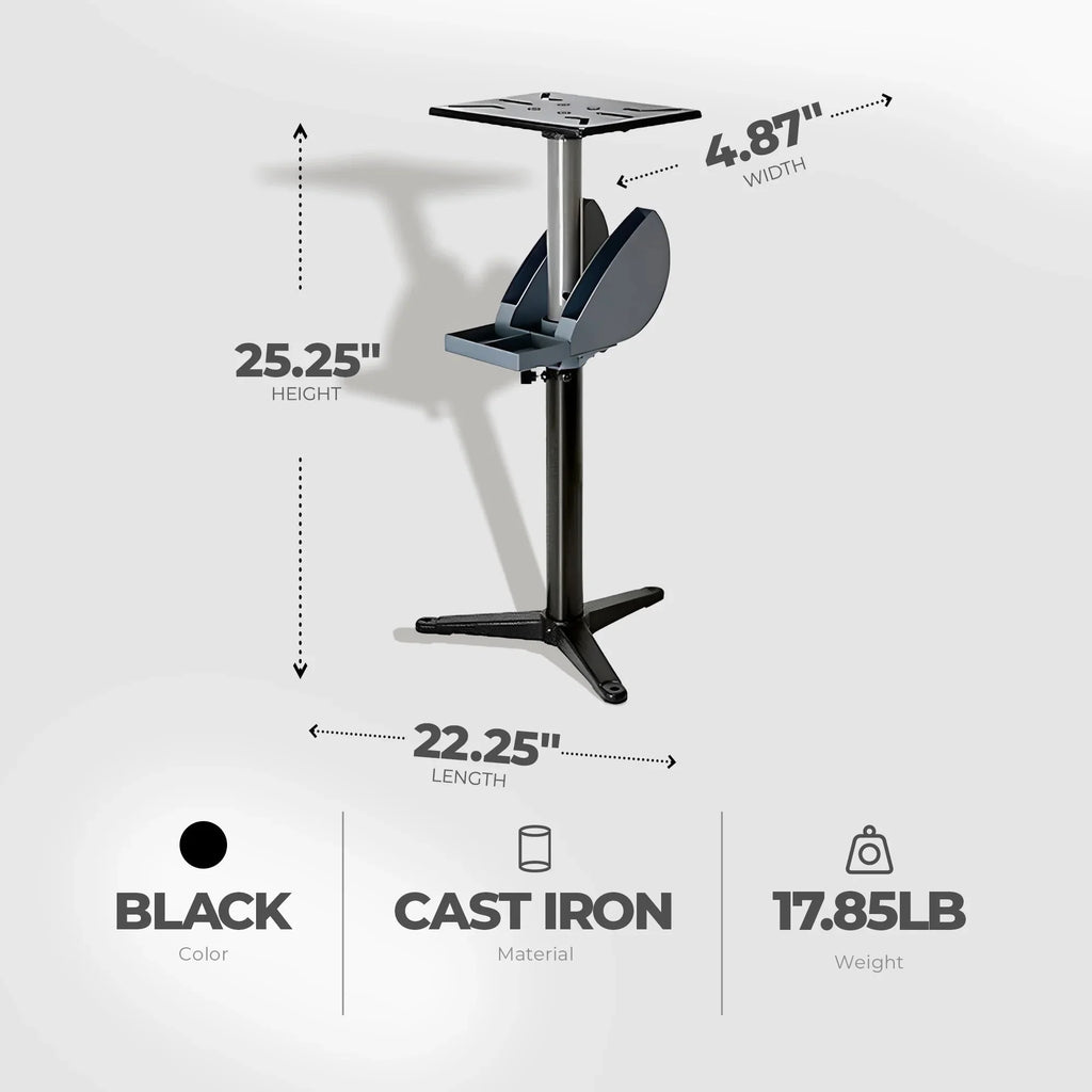 Master Mechanic Adjustable Cast Iron Grinder Pedestal With Tool Holder - 25.25 x 22.25 x 4.87 inches