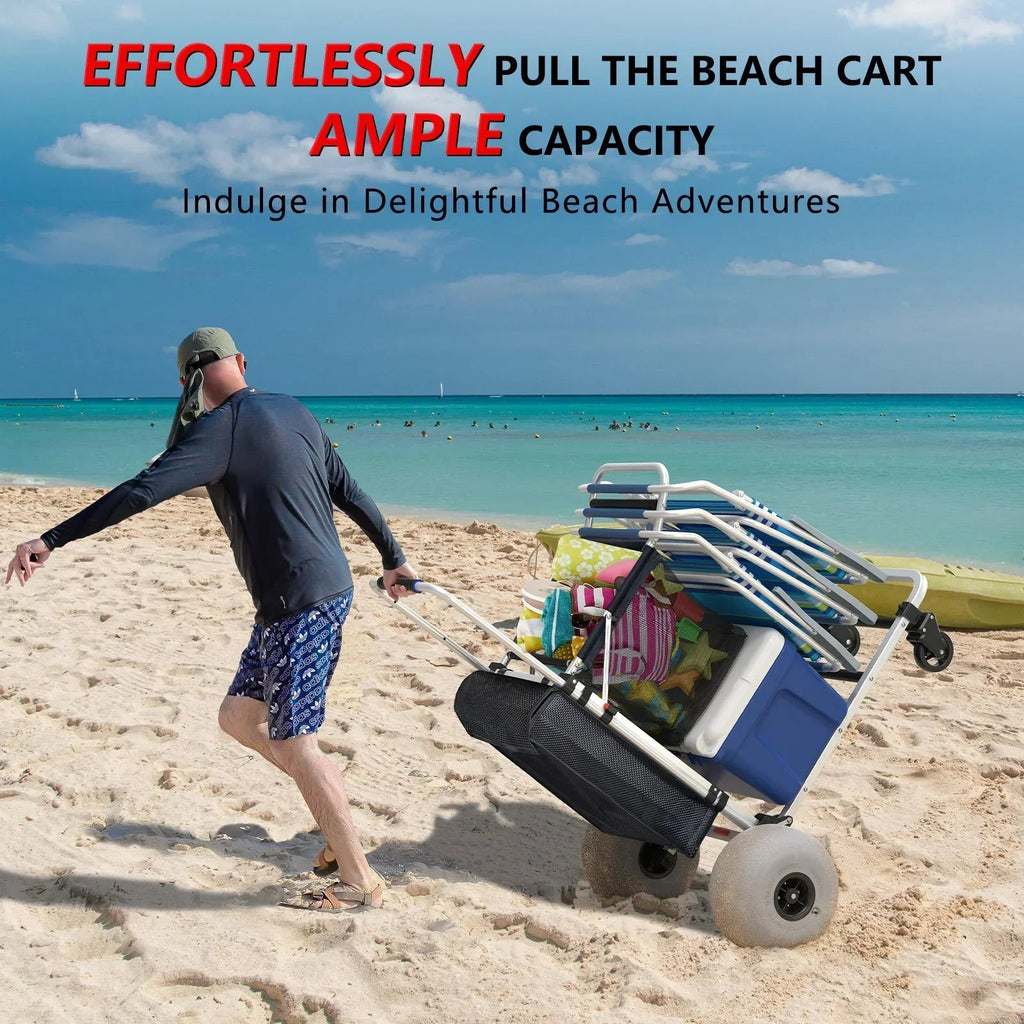 GDLF Foldable Beach Cart With Adjustable Handle, 12-Inch Balloon Wheels, 220 lbs Capacity