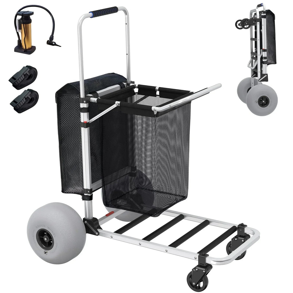 GDLF Foldable Beach Cart With Adjustable Handle, 12-Inch Balloon Wheels, 220 lbs Capacity
