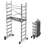 Aluminum Folding Scaffolding Ladder With Wheels, 60in W x 116in H, 8 Steps, 330 lbs - APJC-PSL168