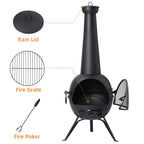 SinglyFire Outdoor Wood-Burning Cast Iron Chiminea Fireplace With Cover Rain Lids - Black