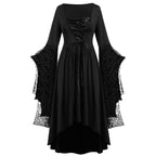 Huowey Vampire Gothic Dresses Women Halloween LaceâUp Waist High-Low Fancy Cosplay Party Gown Square Neck Long Sleeve Eye-Catching Halloween Dress, Green