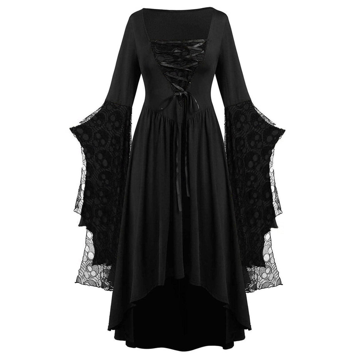 Huowey Vampire Gothic Dresses Women Halloween LaceâUp Waist High-Low Fancy Cosplay Party Gown Square Neck Long Sleeve Eye-Catching Halloween Dress, Green