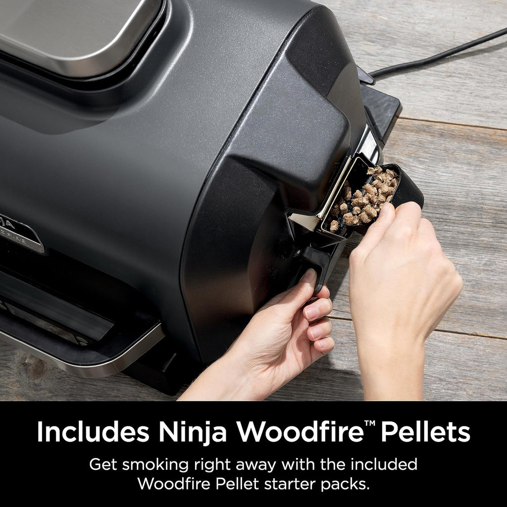 Ninja Outdoor Woodfire Pro XL 4-in-1 Grill BBQ Smoker Air Fryer & Bake, Dark Grey - OG850