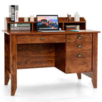Computer Desk With 4 Storage Drawers And Hutch, 48in x 22in x 36.5in - Rustic Brown