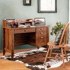 Computer Desk With 4 Storage Drawers And Hutch, 48in x 22in x 36.5in - Rustic Brown