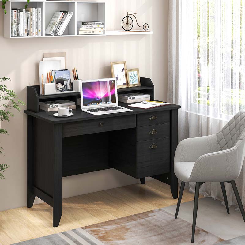 Computer Desk With 4 Storage Drawers And Hutch, 48in x 22in x 36.5in - Rustic Brown