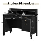 Computer Desk With 4 Storage Drawers And Hutch, 48in x 22in x 36.5in - Rustic Brown