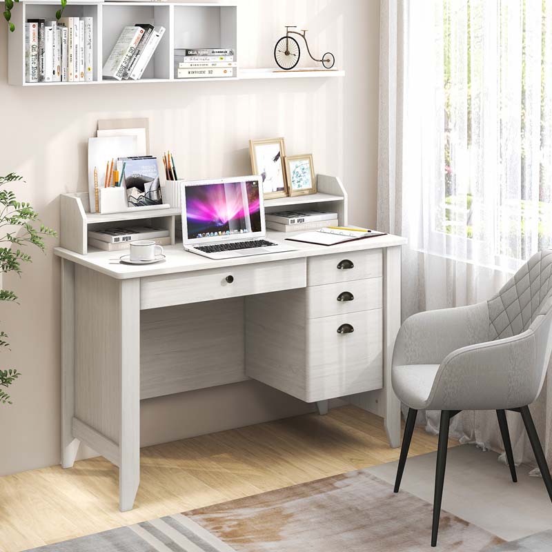 Computer Desk With 4 Storage Drawers And Hutch, 48in x 22in x 36.5in - Rustic Brown