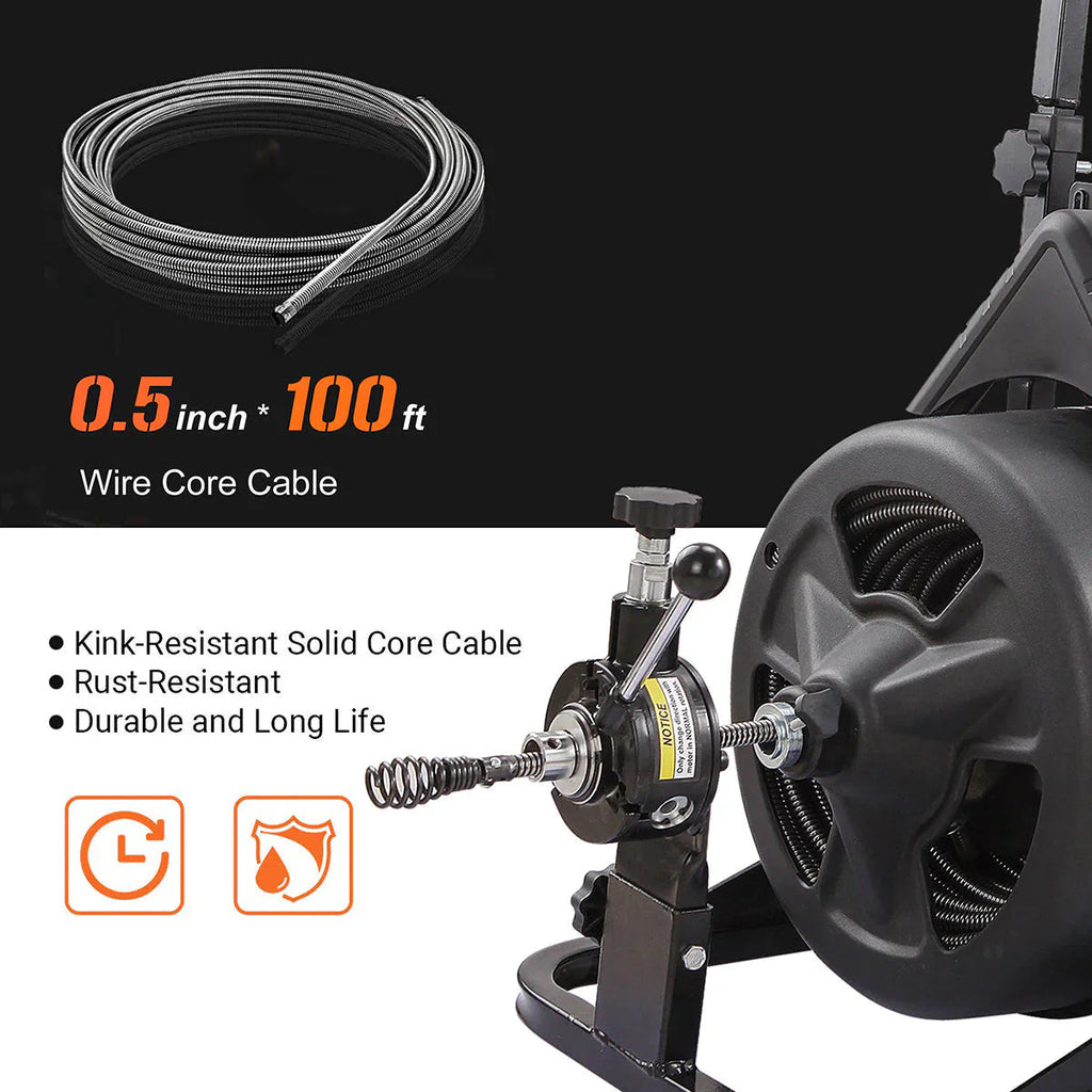 XtremepowerUS Commercial Electric Sewer Drain Snake 100ft - 45078