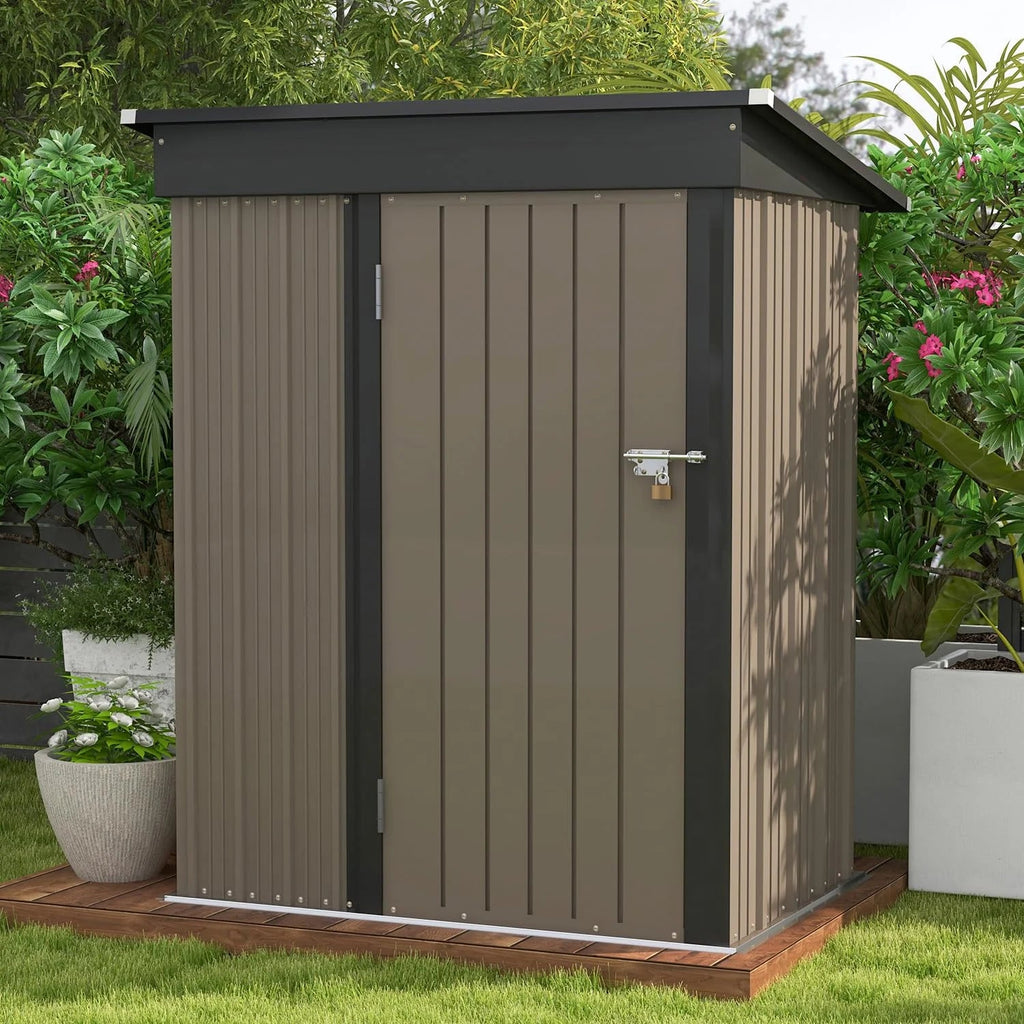 Patiowell Outdoor Storage Shed 5x3 FT Galvanized Steel Coffee Brown